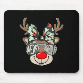 Merry Christmas Camo Reindeer Bow Girl Women Kid H Mousepad