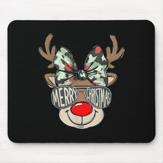 Merry Christmas Camo Reindeer Bow Girl Women Kid H Mousepad (Vorne)