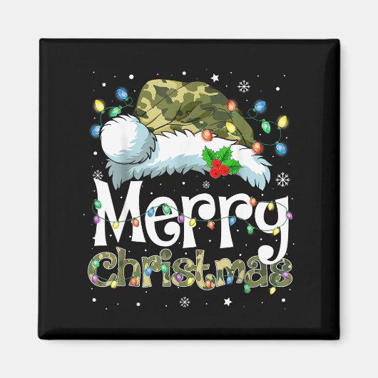 Merry Christmas Camouflage Santa Hat Xmas Family M Magnet (Vorne)