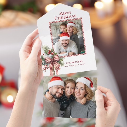Merry Christmas Candy Cane Bow Foto All In One Einladung