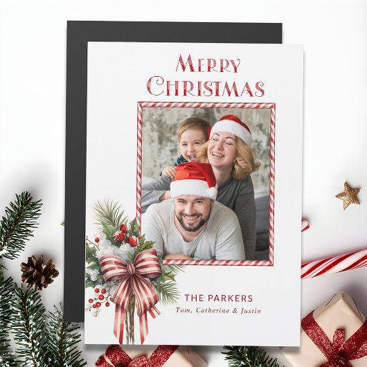 Merry Christmas Candy Cane Bow Foto Magnetkarte