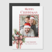 Merry Christmas Candy Cane Bow Foto Magnetkarte (Vorne/Hinten)