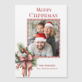 Merry Christmas Candy Cane Bow Foto Magnetkarte (Vorderseite)
