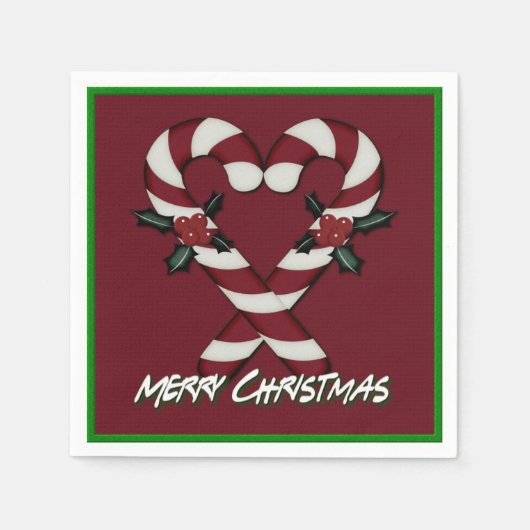 Merry Christmas Candy Cane Heart Red Napkins Serviette (Vorderseite)
