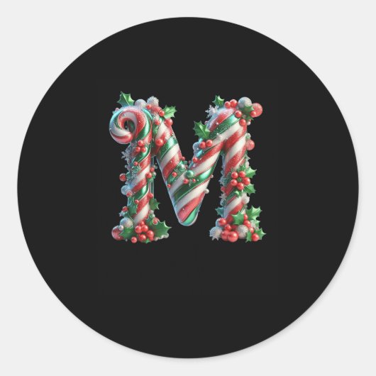 Merry Christmas Candy Cane Letter M Premium Runder Aufkleber (Vorderseite)