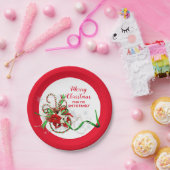 Merry Christmas Candy Cane Poinsettia Pappteller (Party)