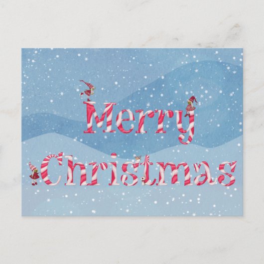Merry Christmas Candy Cane Swirl Winter Gnomes Postkarte (Vorderseite)