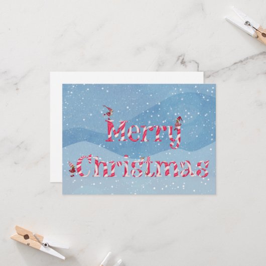 Merry Christmas Candy Cane Winter Gnomes Custom Karte (Vorderseite/Rückseite Beispiel)