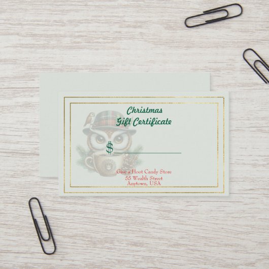 Merry Christmas Candy Store Gift Certificate Visitenkarte (Vorderseite/Rückseite Beispiel)
