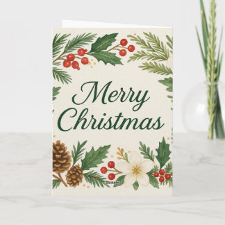 Merry Christmas Card Winter Florals Pine Branches  Karte