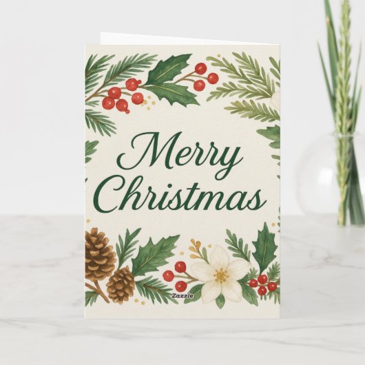 Merry Christmas Card Winter Florals Pine Branches Karte (Rückseite)