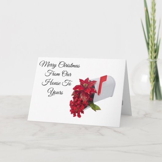 Merry Christmas card with mailbox and poinsettias Karte (Vorderseite)