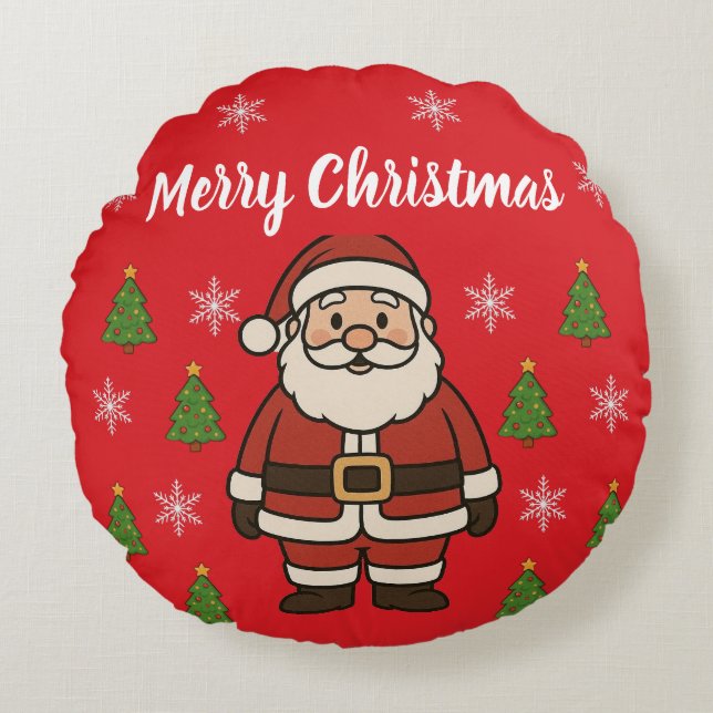 Merry Christmas Cartoon Santa Claus Fun Red Rundes Kissen (Vorderseite)