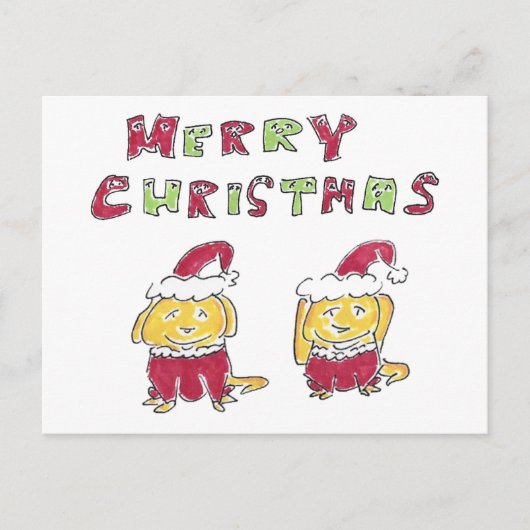 Merry Christmas Cartoon Yellow Labs  Feiertagspostkarte (Vorderseite)