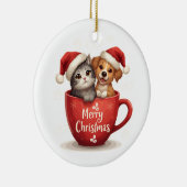 Merry Christmas Cat and Dog in Mug, Cute Pet Keramik Ornament (Rechts)