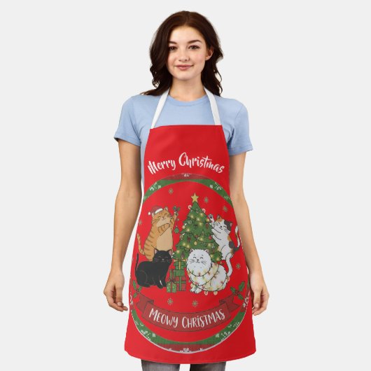 Merry Christmas Cat Family Apron Schürze (Getragen)