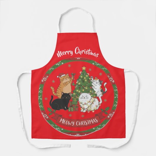 Merry Christmas Cat Family Apron Schürze (Vorderseite)