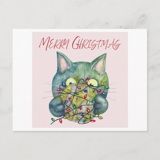 Merry Christmas Cat Feiertagspostkarte (Vorderseite)
