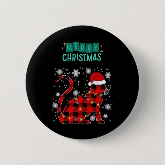 Merry Christmas Cat Plaid Graphic For Cat Lover  Button (Vorderseite)