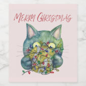 Merry Christmas Cat Weinetikett (Einzelnes Label)