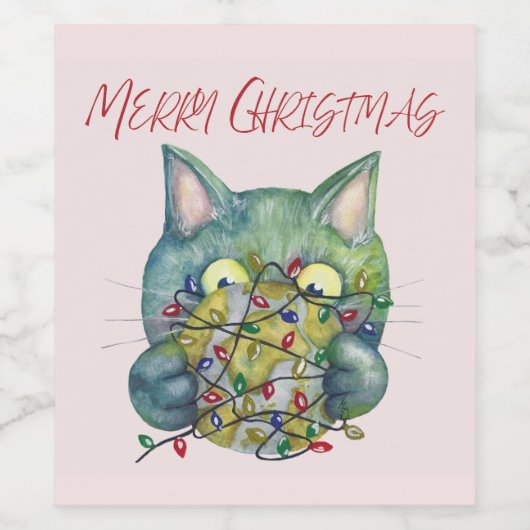 Merry Christmas Cat Weinetikett (Einzelnes Label)