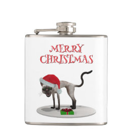 Merry Christmas. Cat with Santa hat Flachmann