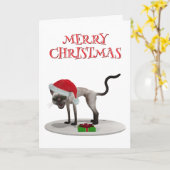 Merry Christmas. Cat with Santa hat Karte (Gelbe Blume)