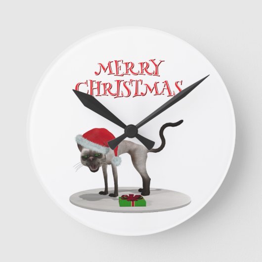 Merry Christmas. Cat with Santa hat Runde Wanduhr (Vorderseite)