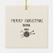 Merry Christmas Cat With Yarn Gift For Knitters Keramikornament (Rückseite)