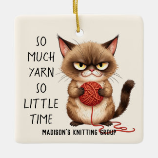 Merry Christmas Cat With Yarn Gift For Knitters Keramikornament