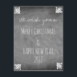Merry Christmas Chalkboard Typografie Holly Feiertagspostkarte<br><div class="desc">Frohe Weihnachten Schwarz-Weiß-Karton Typografie-Karte Holly,  Text: Wir wünschen Ihnen ein frohes Weihnachten & Glück Neujahr 2017,  können Sie den Text ändern</div>