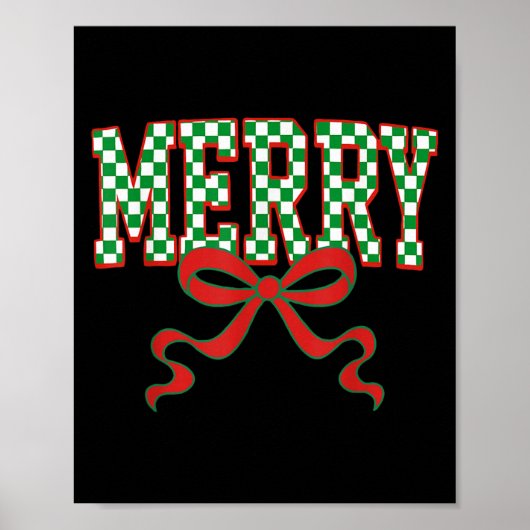 Merry Christmas Checkered Preppy Coquette Bow Xmas Poster (Vorne)