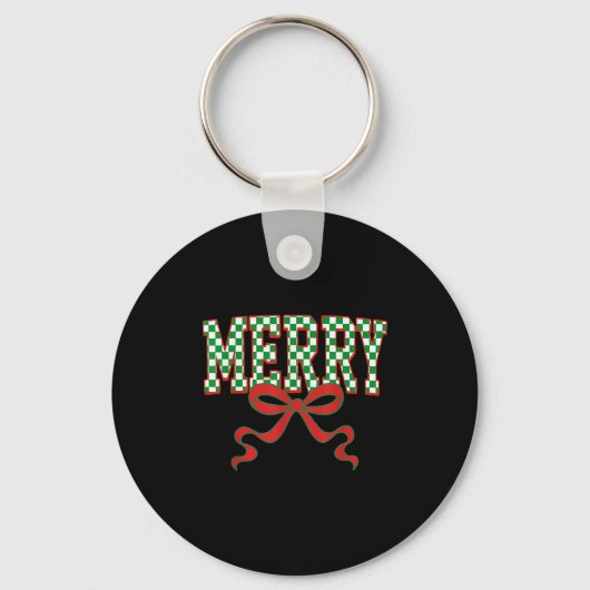Merry Christmas Checkered Preppy Coquette Bow Xmas Schlüsselanhänger (Vorderseite)