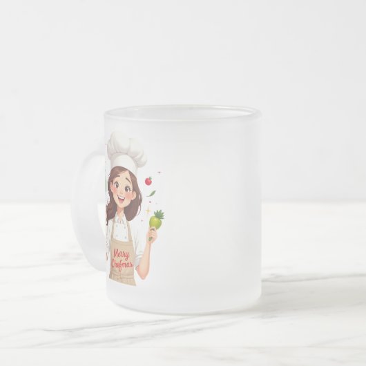 Merry Christmas Chef Girl Frosted Mug Mattglastasse (Vorderseite Links)