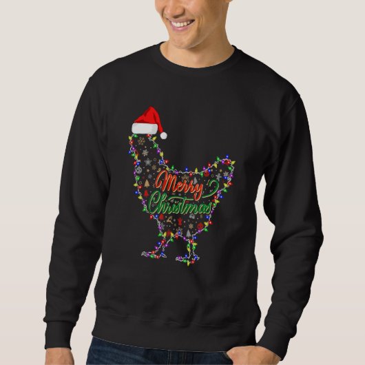 Merry Christmas Chicken  Chicken Santa Hat Lights  Sweatshirt (Vorderseite)