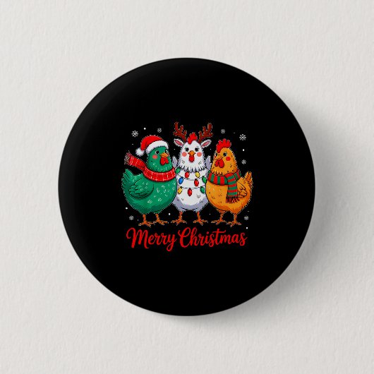 Merry Christmas Chicken Farmer Animal Santa Hat Xm Button (Vorderseite)