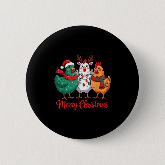 Merry Christmas Chicken Farmer Animal Santa Hat Xm Button (Vorderseite)