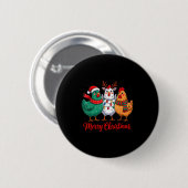 Merry Christmas Chicken Farmer Animal Santa Hat Xm Button (Vorne & Hinten)