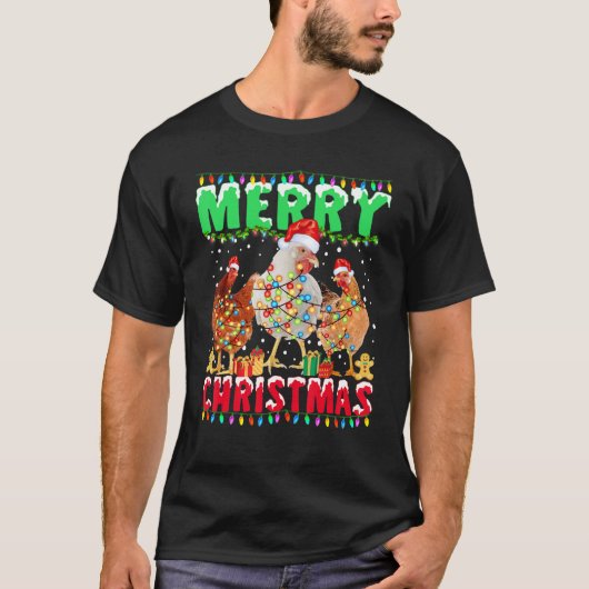 Merry Christmas Chicken  Santa Hat Lights  Xmas 1 T-Shirt (Vorderseite)