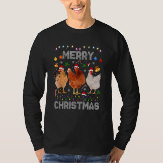 Merry Christmas Chicken   Santa Hat Lights Xmas   T-Shirt
