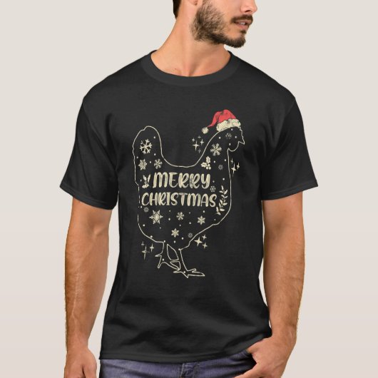 Merry Christmas Chicken Wearing Santa Clause Hat T-Shirt (Vorderseite)