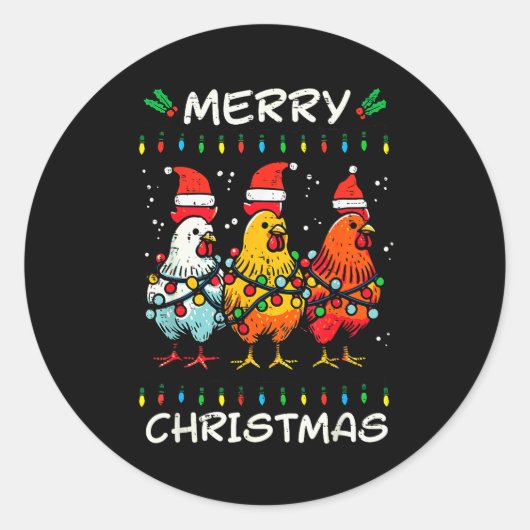 Merry Christmas Chickens Santa Xmas Farming Men Wo Runder Aufkleber (Vorderseite)