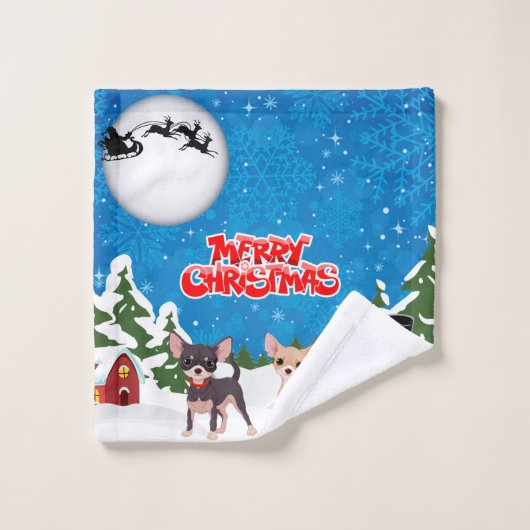 Merry Christmas Chihuahuas Badhandtuch Set (Waschlappen)