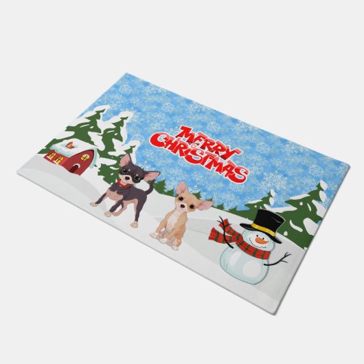 Merry Christmas Chihuahuas Fußmatte (Schrägansicht)