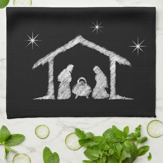 Merry CHRISTmas Christlich Chalkboard Nativity Geschirrtuch (Gefaltet)