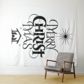 Merry CHRISTmas Christlich Elegant Schwarz-weiß Wandteppich (Beispiel (Horizontal))
