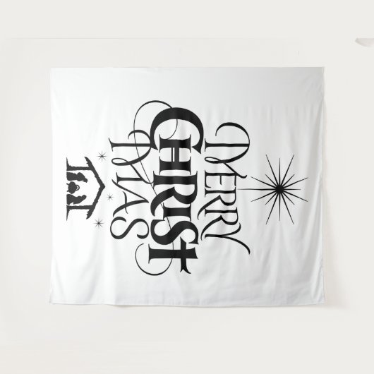 Merry CHRISTmas Christlich Elegant Schwarz-weiß Wandteppich (Vorderseite (Horizontal))