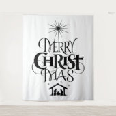 Merry CHRISTmas Christlich Elegant Schwarz-weiß Wandteppich (Vorderseite)