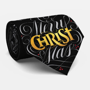 Merry CHRISTmas Christliches Gold Script Christus Krawatte