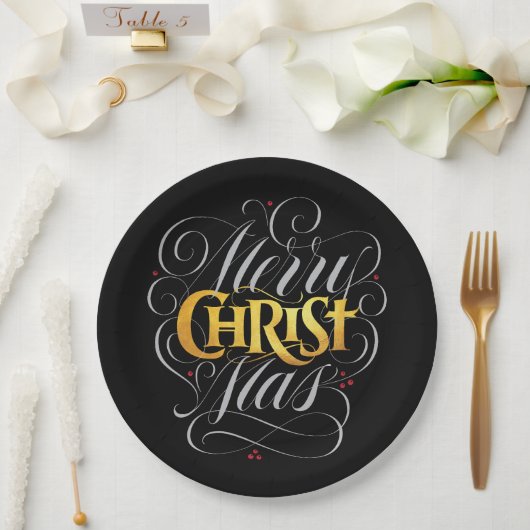 Merry CHRISTmas Christliches Gold Script Christus Pappteller (Hochzeit)